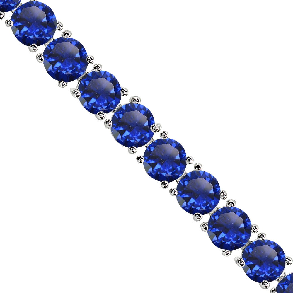 Sterling Silver Created Blue Sapphire 6mm Round-cut Classic Tennis Bracelet-2