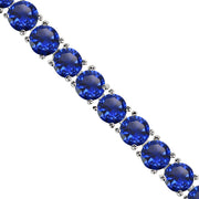 Sterling Silver Created Blue Sapphire 6mm Round-cut Classic Tennis Bracelet