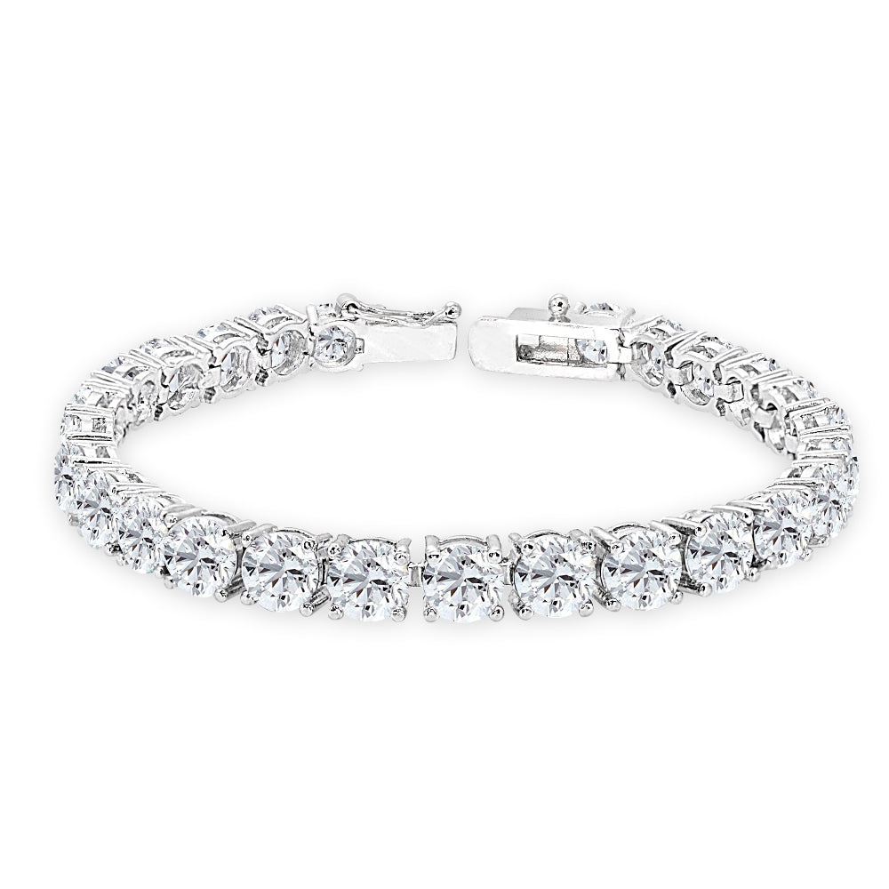Sterling Silver Created White Sapphire 6mm Round-cut Classic Tennis Bracelet