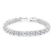 Sterling Silver Created White Sapphire 6mm Round-cut Classic Tennis Bracelet