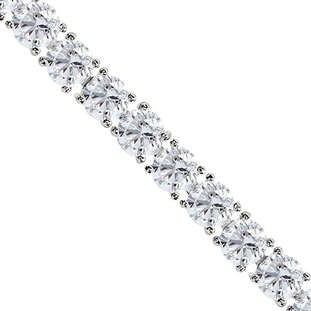 Sterling Silver Created White Sapphire 6mm Round-cut Classic Tennis Bracelet
