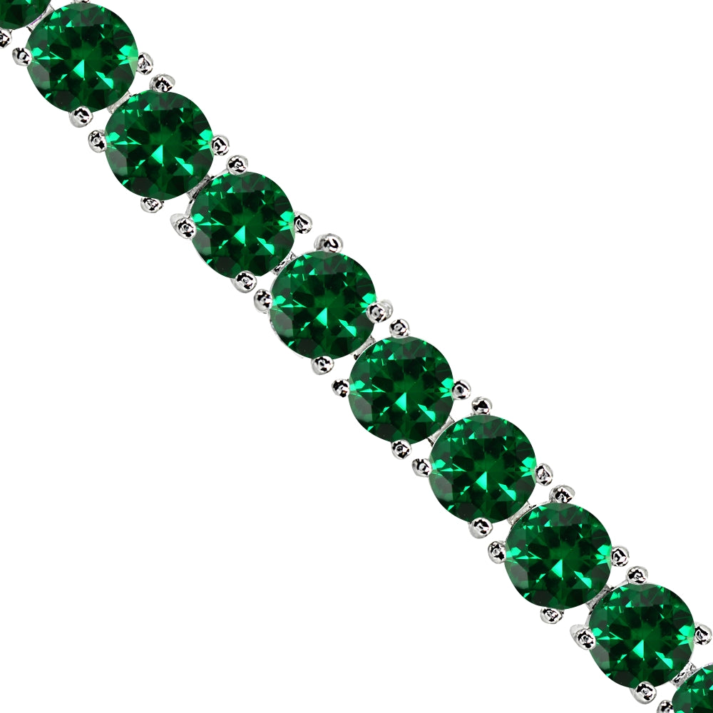 Sterling Silver Created Emerald 6mm Round-cut Classic Tennis Bracelet-2