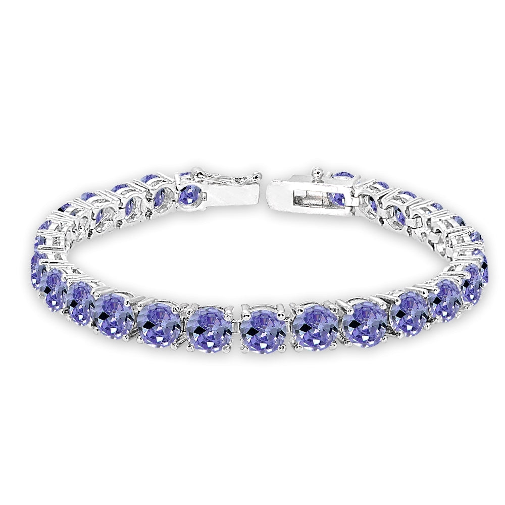 Sterling Silver Created Tanzanite 6mm Round-cut Classic Tennis Bracelet