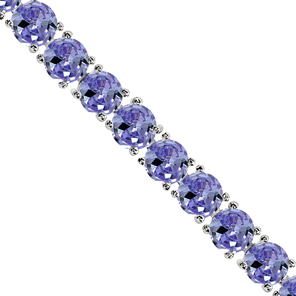 Sterling Silver Created Tanzanite 6mm Round-cut Classic Tennis Bracelet-2