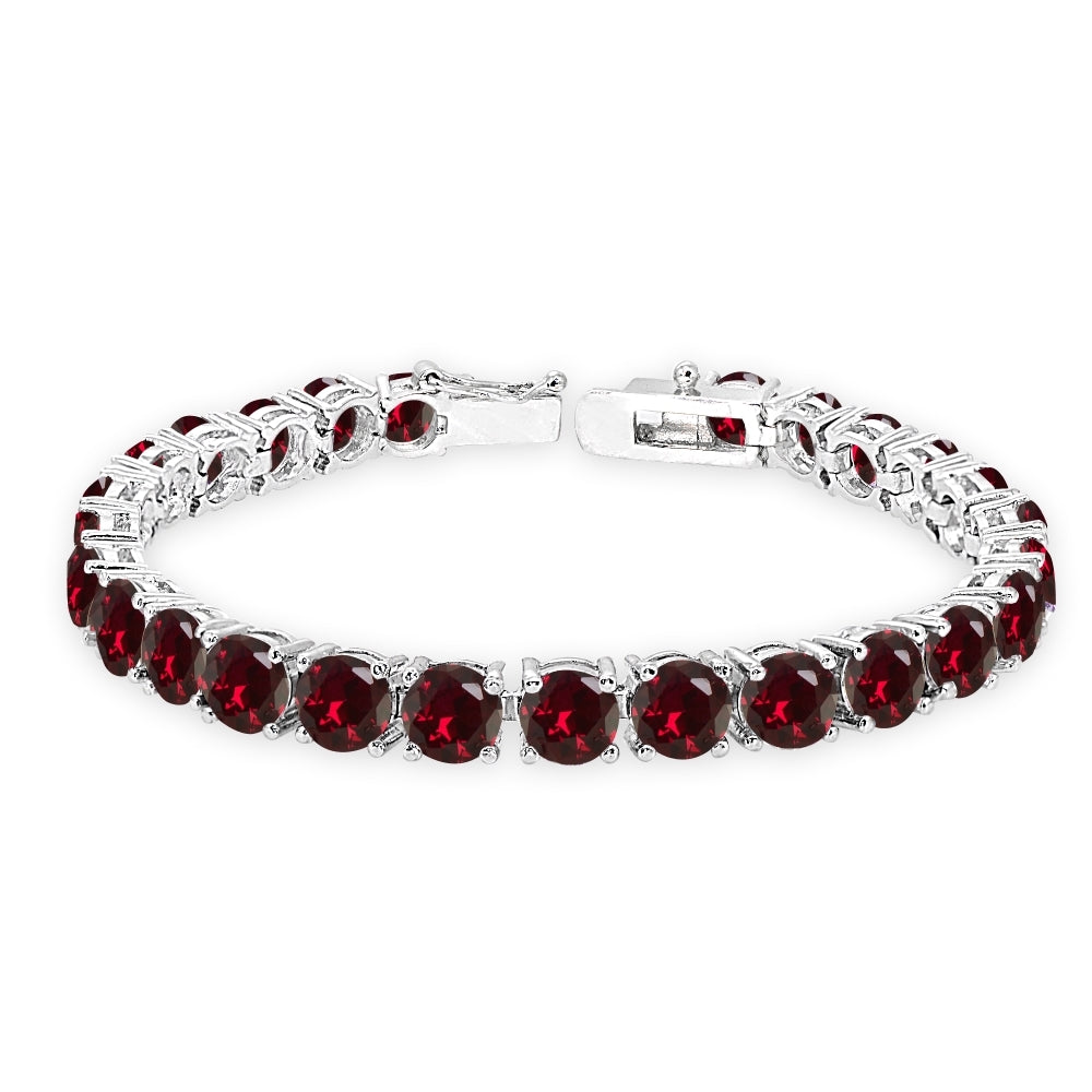Sterling Silver Created Ruby 6mm Round-cut Classic Tennis Bracelet