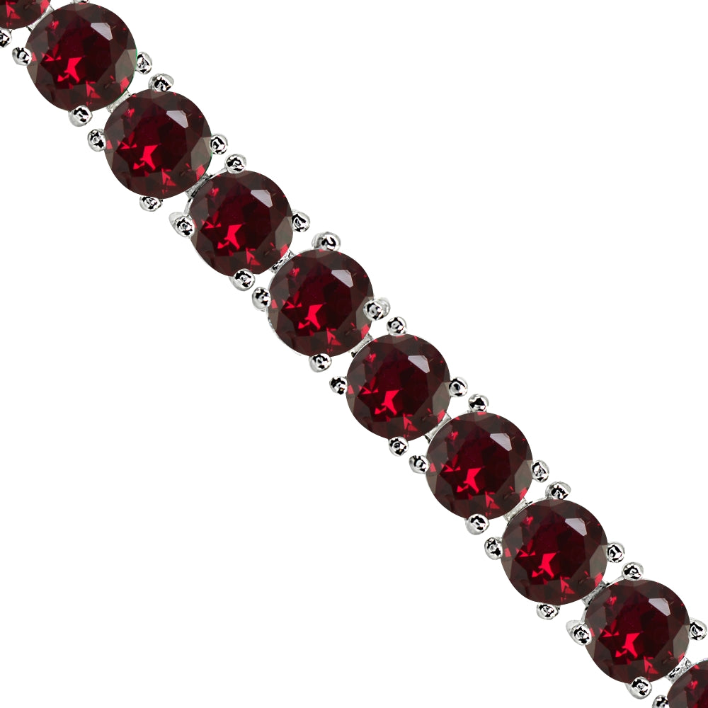 Sterling Silver Created Ruby 6mm Round-cut Classic Tennis Bracelet-2