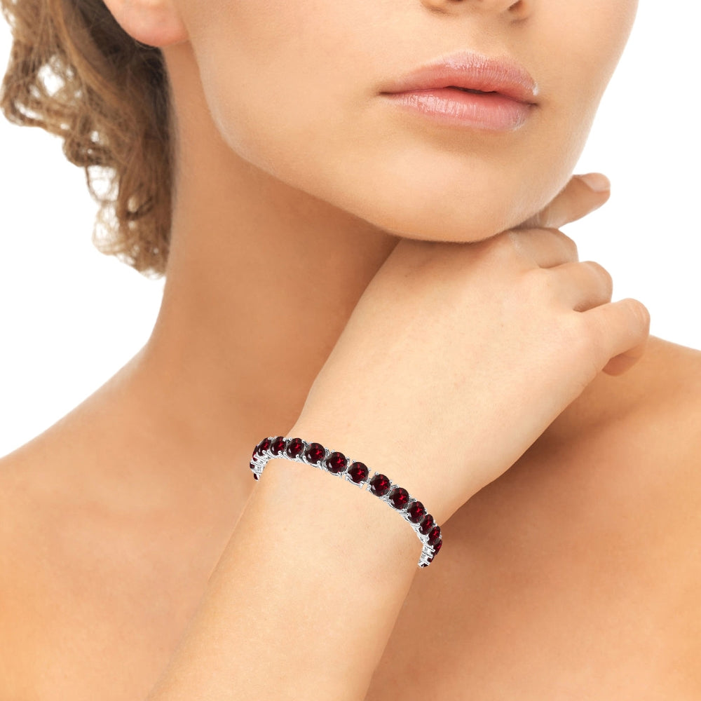 Sterling Silver Created Ruby 6mm Round-cut Classic Tennis Bracelet-3