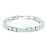 Sterling Silver Created White Opal 6mm Round-cut Classic Tennis Bracelet