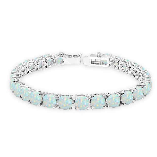 Sterling Silver Created White Opal 6mm Round-cut Classic Tennis Bracelet
