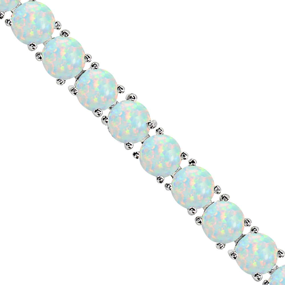 Sterling Silver Created White Opal 6mm Round-cut Classic Tennis Bracelet-2