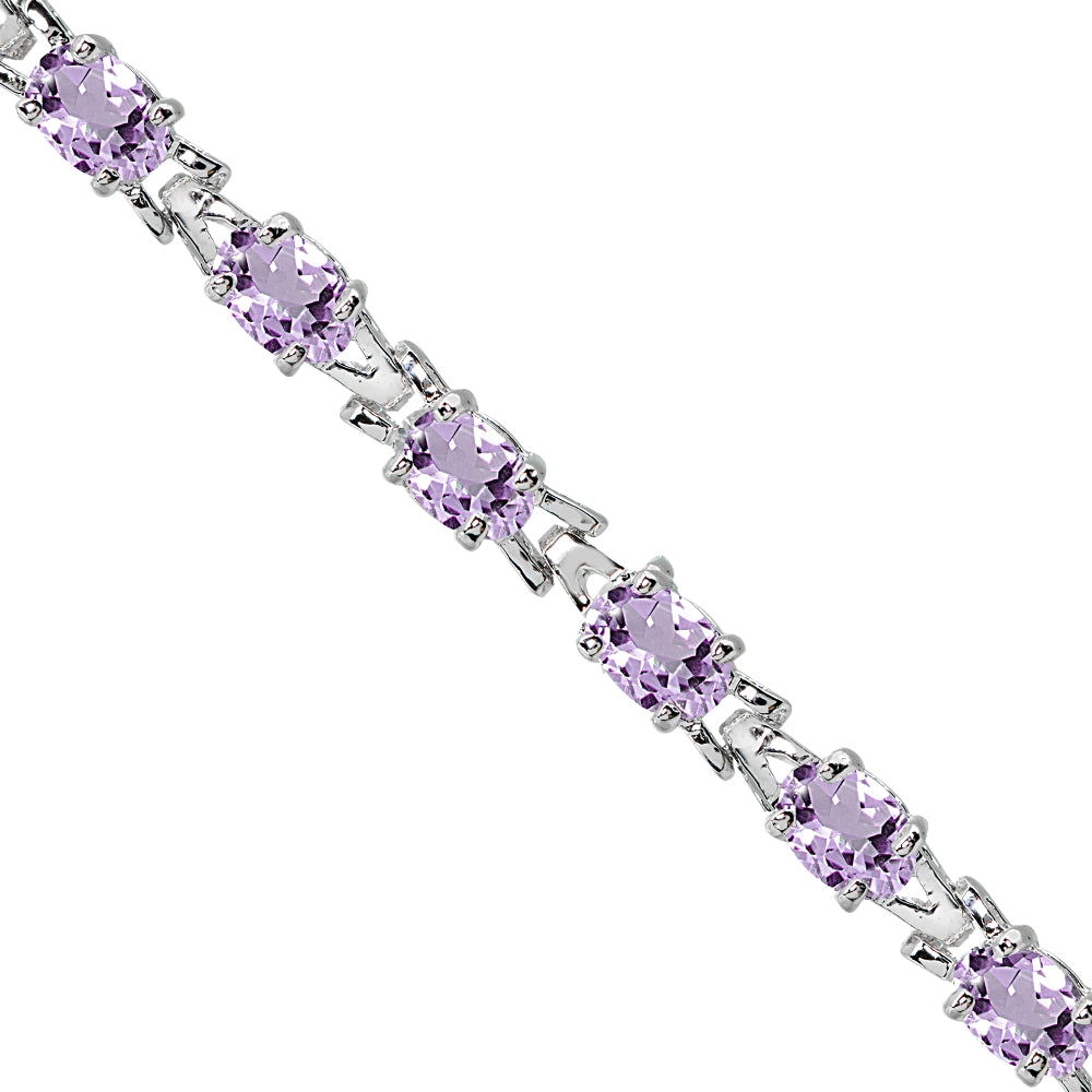 Sterling Silver Polished Amethyst 6x4mm Oval-cut Link Tennis Bracelet-2