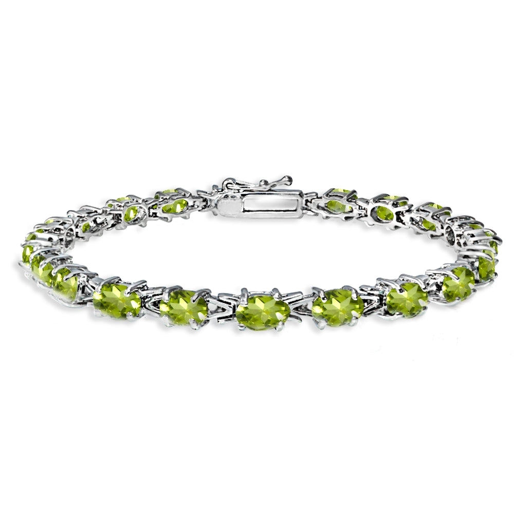 Sterling Silver Polished Peridot 6x4mm Oval-cut Link Tennis Bracelet