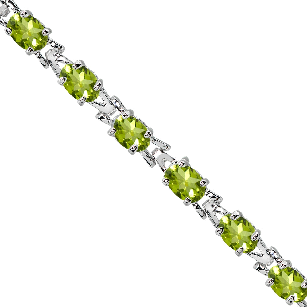 Sterling Silver Polished Peridot 6x4mm Oval-cut Link Tennis Bracelet-2