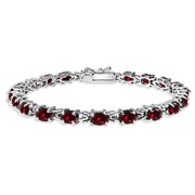 Sterling Silver Polished Created Ruby 6x4mm Oval-cut Link Tennis Bracelet