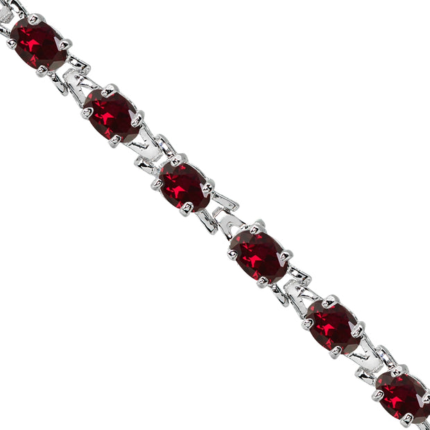 Sterling Silver Polished Created Ruby 6x4mm Oval-cut Link Tennis Bracelet