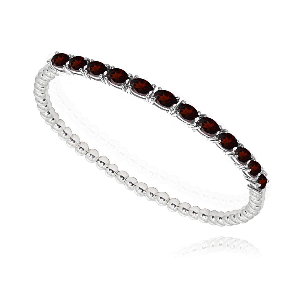 Sterling Silver Garnet Oval Beaded Stretch Tennis Style Bracelet-2