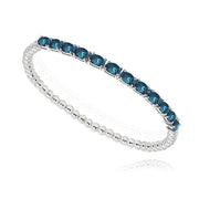 Sterling Silver London Blue Topaz Oval Beaded Stretch Tennis Style Bracelet