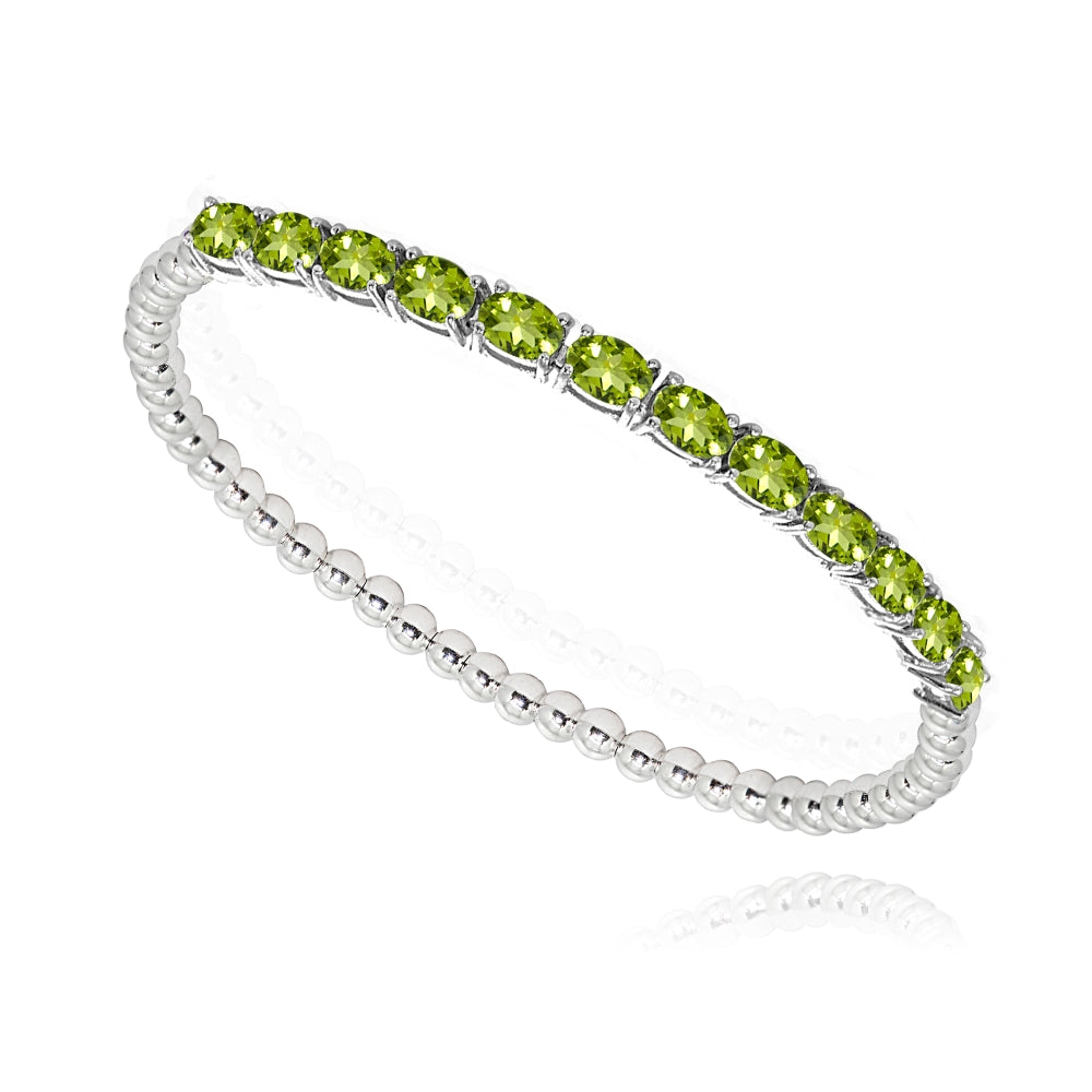 Sterling Silver Peridot Oval Beaded Stretch Tennis Style Bracelet-2