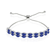 Sterling Silver Created Blue Sapphire & White Topaz Marquise-Cut Layered Tennis Style Bolo Bracelet