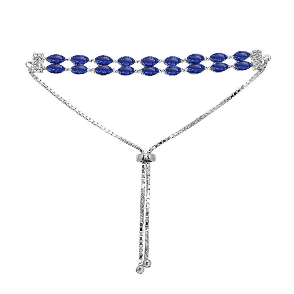 Sterling Silver Created Blue Sapphire & White Topaz Marquise-Cut Layered Tennis Style Bolo Bracelet-3