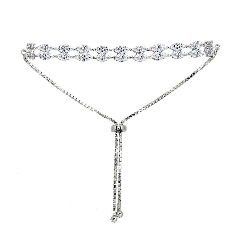 Sterling Silver Created White Sapphire Marquise-Cut Layered Tennis Style Bolo Bracelet-3