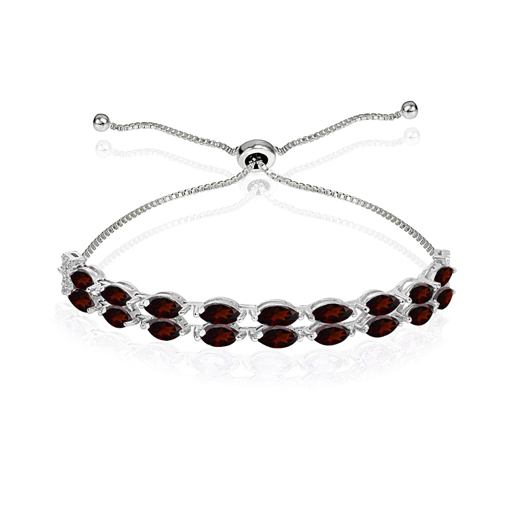Sterling Silver Garnet & White Topaz Marquise-Cut Layered Tennis Style Bolo Bracelet