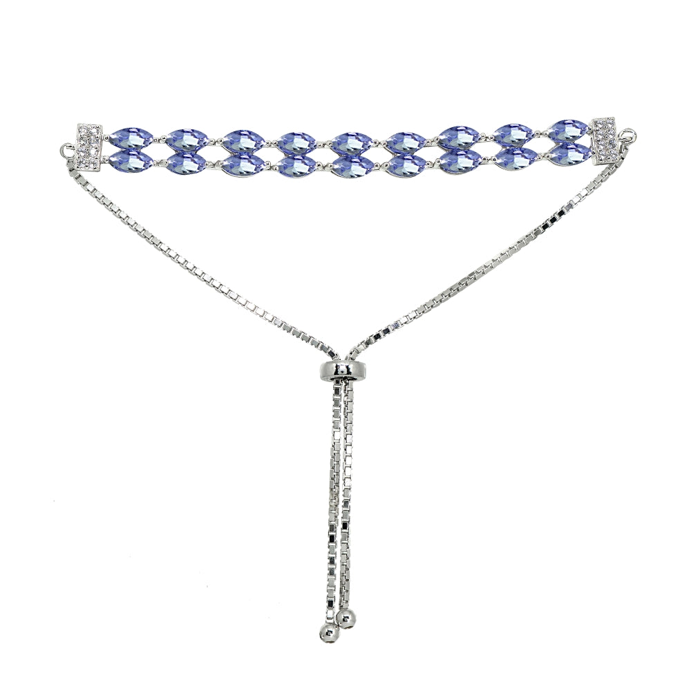 Sterling Silver Tanzanite & White Topaz Marquise-Cut Layered Tennis Style Bolo Bracelet-3