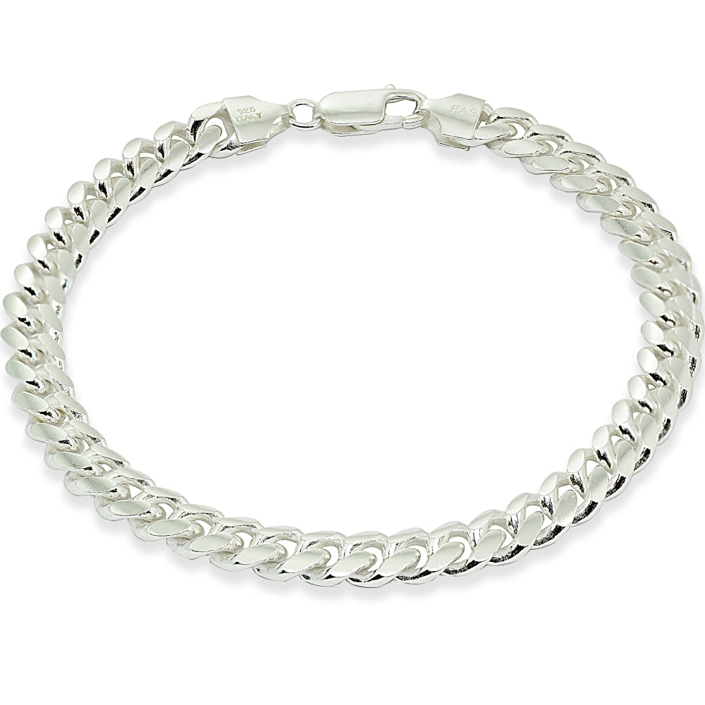 Sterling Silver 7.5mm Miami Cuban Curb Link Chain Mens Bracelet, 8.5 Inches