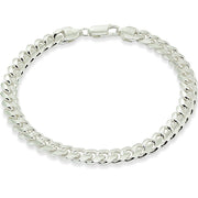 Sterling Silver 7.5mm Miami Cuban Curb Link Chain Mens Bracelet, 9 Inches