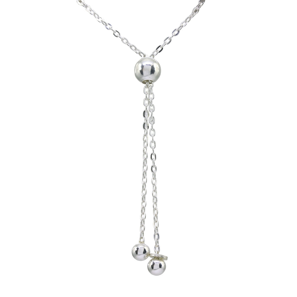 Sterling Silver Textured Beads Bar Station Chain Adjustable Pull-String Bracelet-3