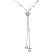 Sterling Silver Textured Beads Bar Station Chain Adjustable Pull-String Bracelet