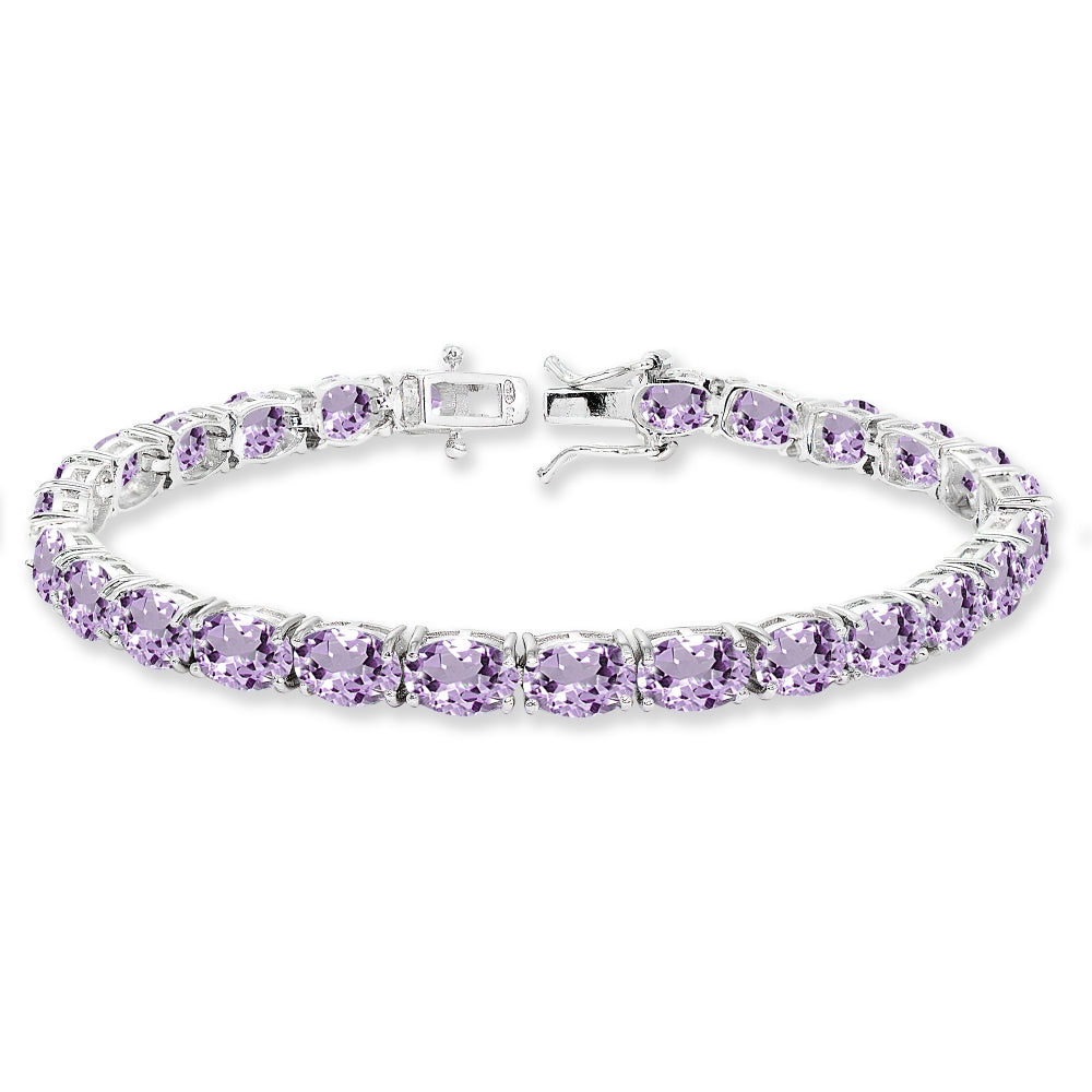 Sterling Silver 7x5mm Amethyst Oval-cut Classic Tennis Bracelet