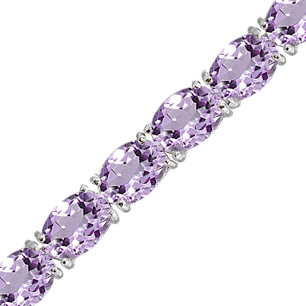 Sterling Silver 7x5mm Amethyst Oval-cut Classic Tennis Bracelet-2