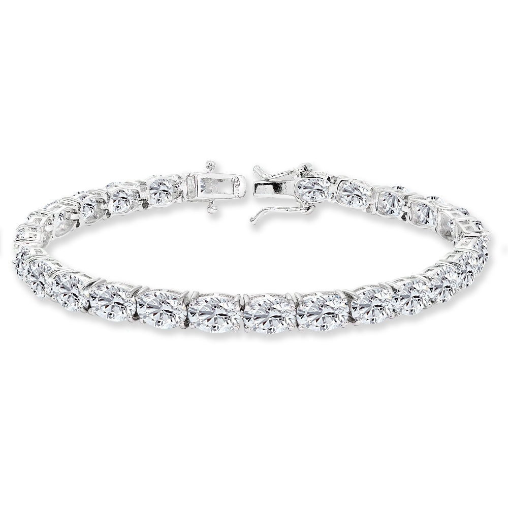 Sterling Silver 7x5mm Created White Sapphire Oval-cut Classic Tennis Bracelet