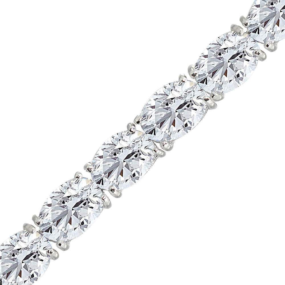 Sterling Silver 7x5mm Created White Sapphire Oval-cut Classic Tennis Bracelet-2