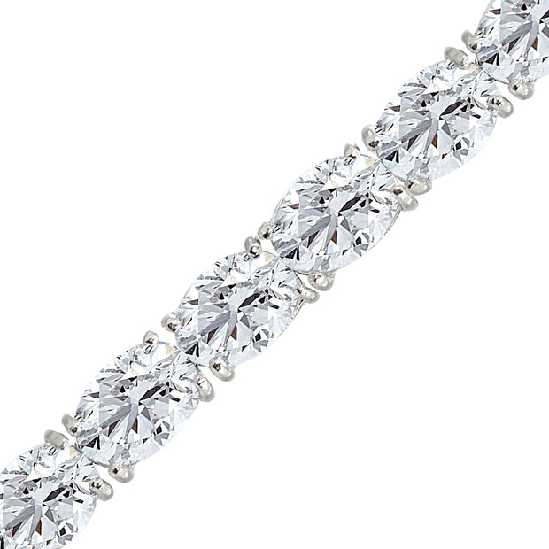 Sterling Silver 7x5mm Created White Sapphire Oval-cut Classic Tennis Bracelet