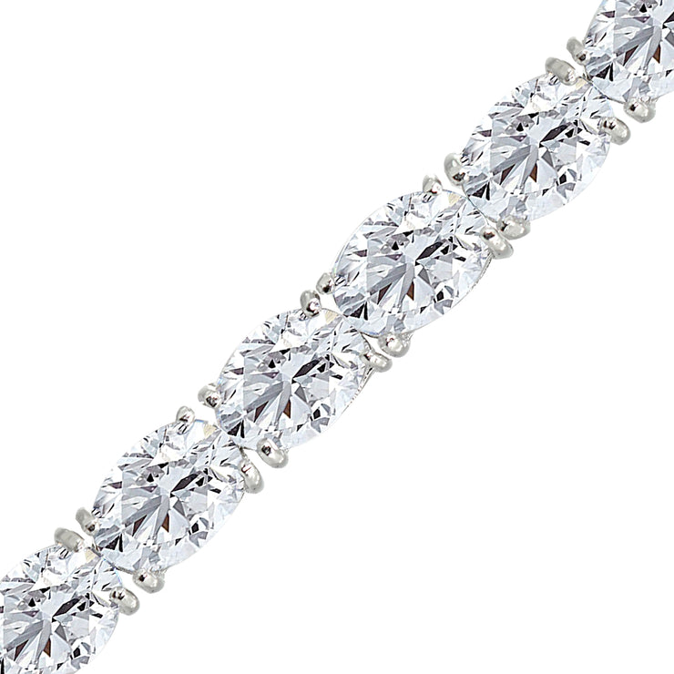 Sterling Silver 7x5mm Created White Sapphire Oval-cut Classic Tennis Bracelet