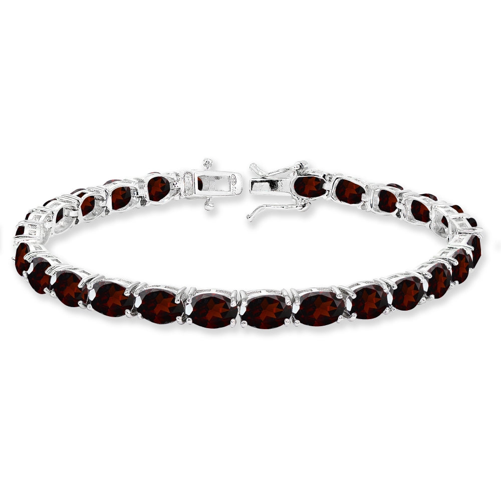 Sterling Silver 7x5mm Garnet Oval-cut Classic Tennis Bracelet