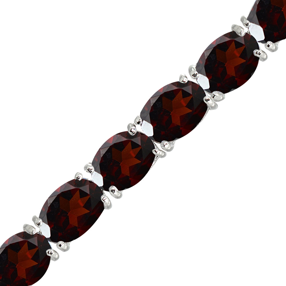 Sterling Silver 7x5mm Garnet Oval-cut Classic Tennis Bracelet-2