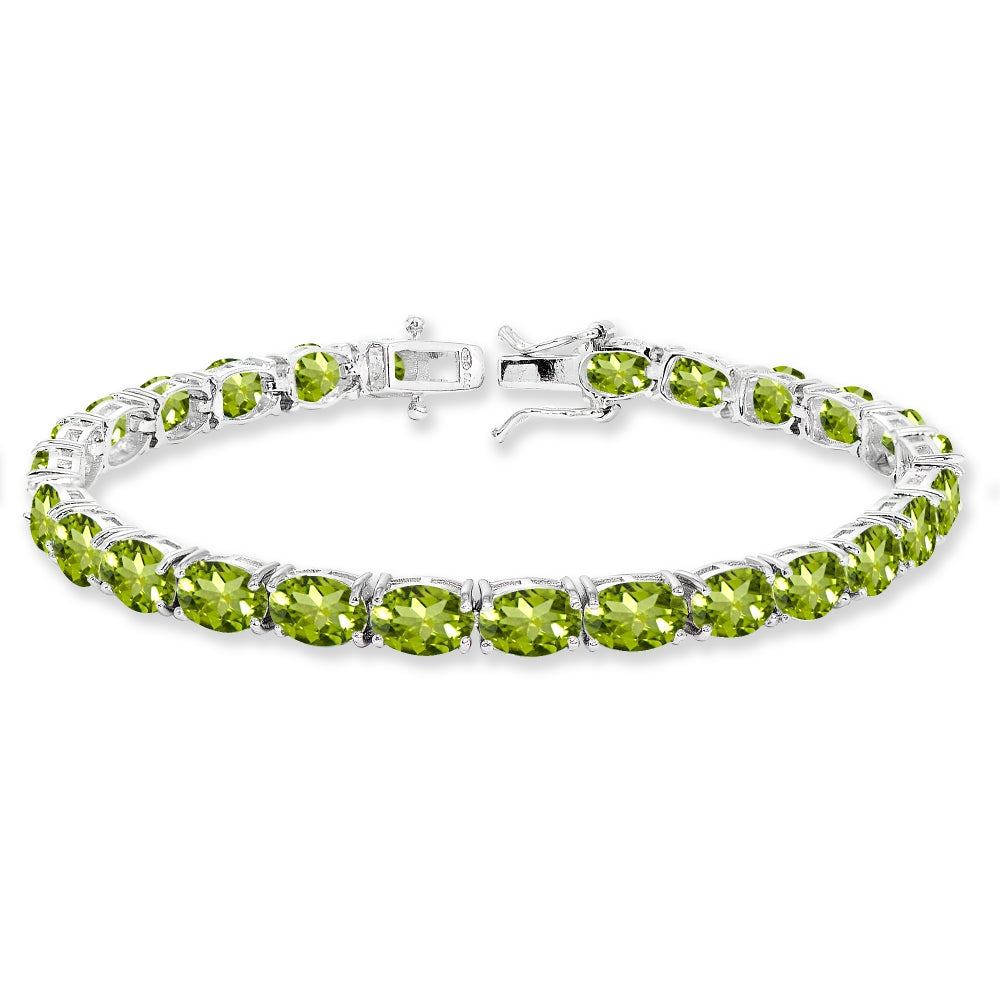 Sterling Silver 7x5mm Peridot Oval-cut Classic Tennis Bracelet