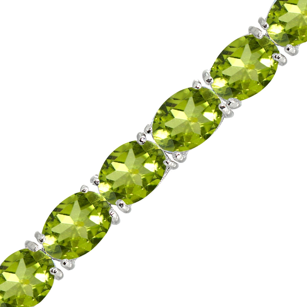 Sterling Silver 7x5mm Peridot Oval-cut Classic Tennis Bracelet-2