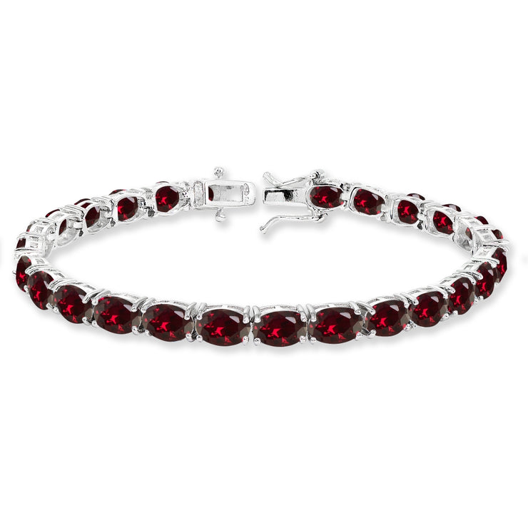Sterling Silver 7x5mm Created Ruby Oval-cut Classic Tennis Bracelet