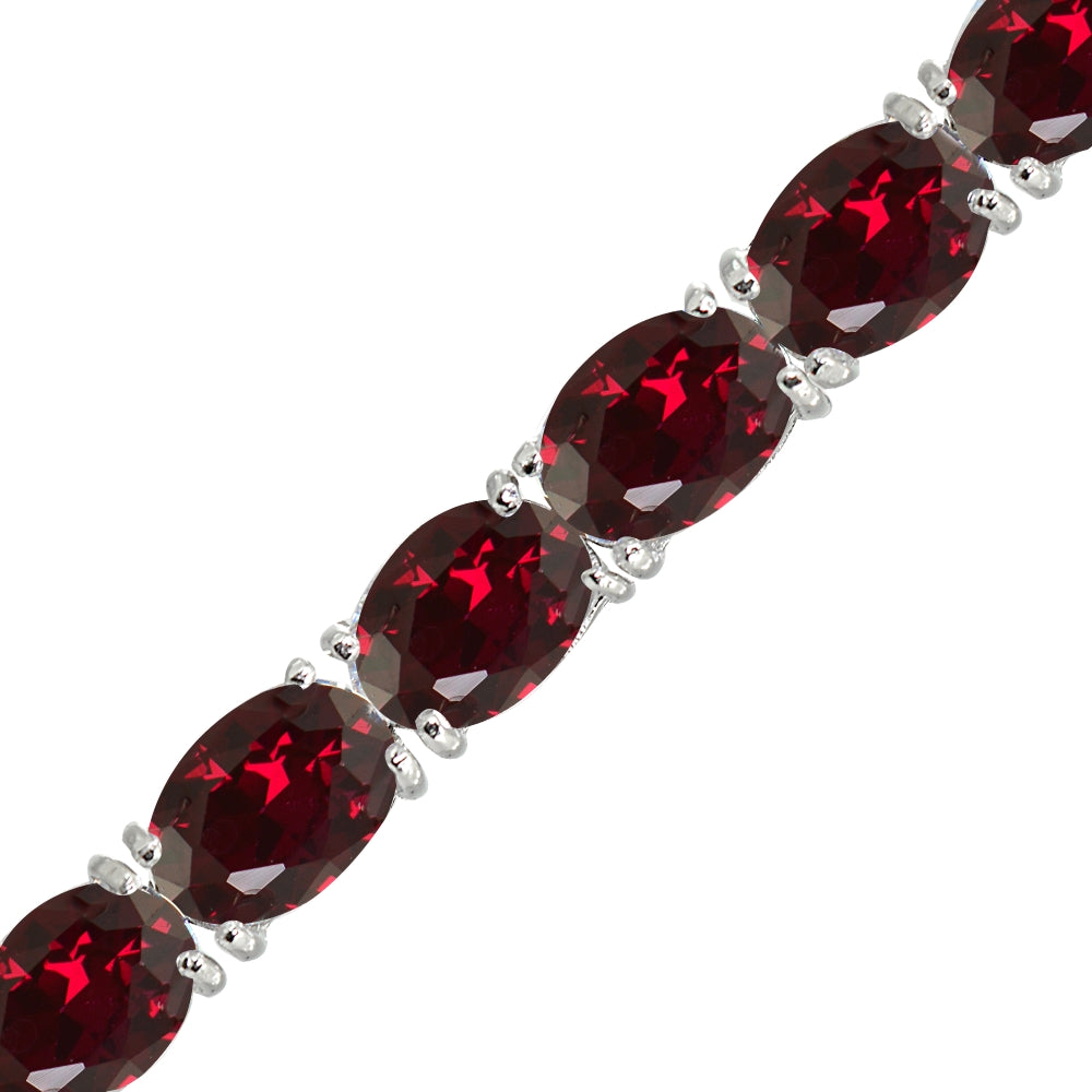 Sterling Silver 7x5mm Created Ruby Oval-cut Classic Tennis Bracelet-2