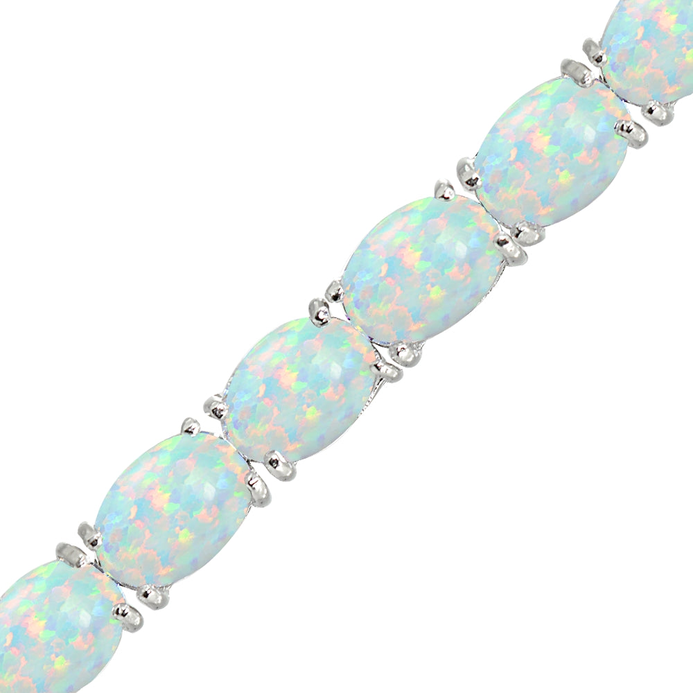 Sterling Silver 7x5mm Created White Opal Oval-cut Classic Tennis Bracelet-2