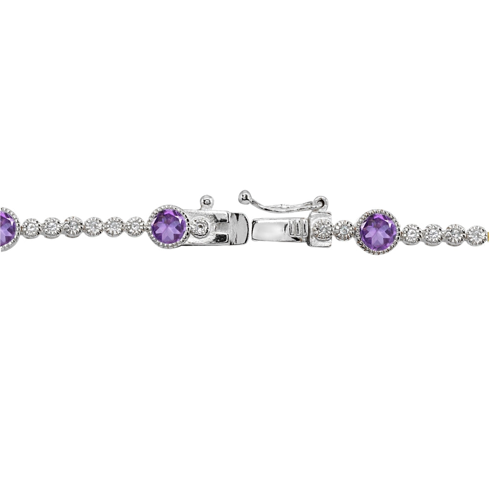 Sterling Silver African Amethyst & Topaz Round Halo Tennis Bracelet-3