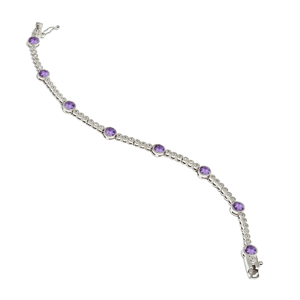 Sterling Silver African Amethyst & Topaz Round Halo Tennis Bracelet-4