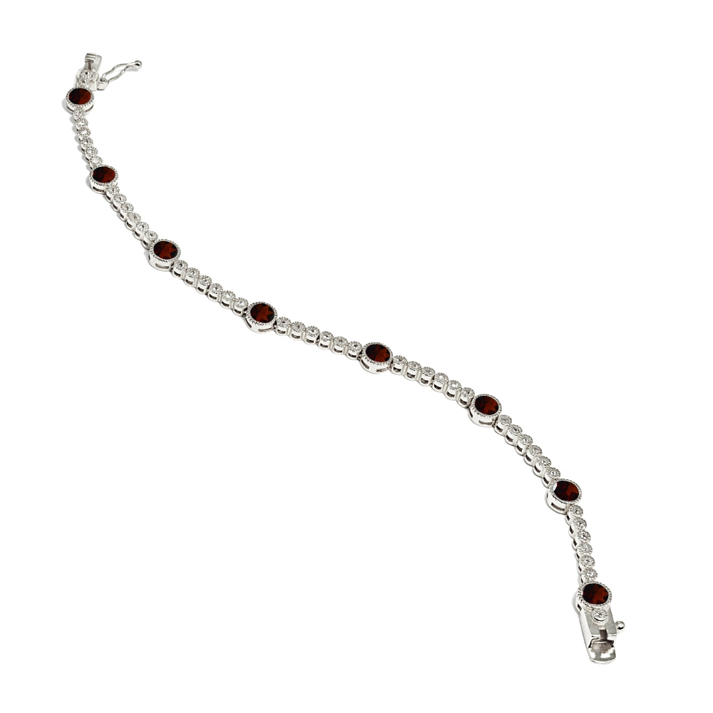 Sterling Silver Garnet & White Topaz Round Halo Tennis Bracelet-4