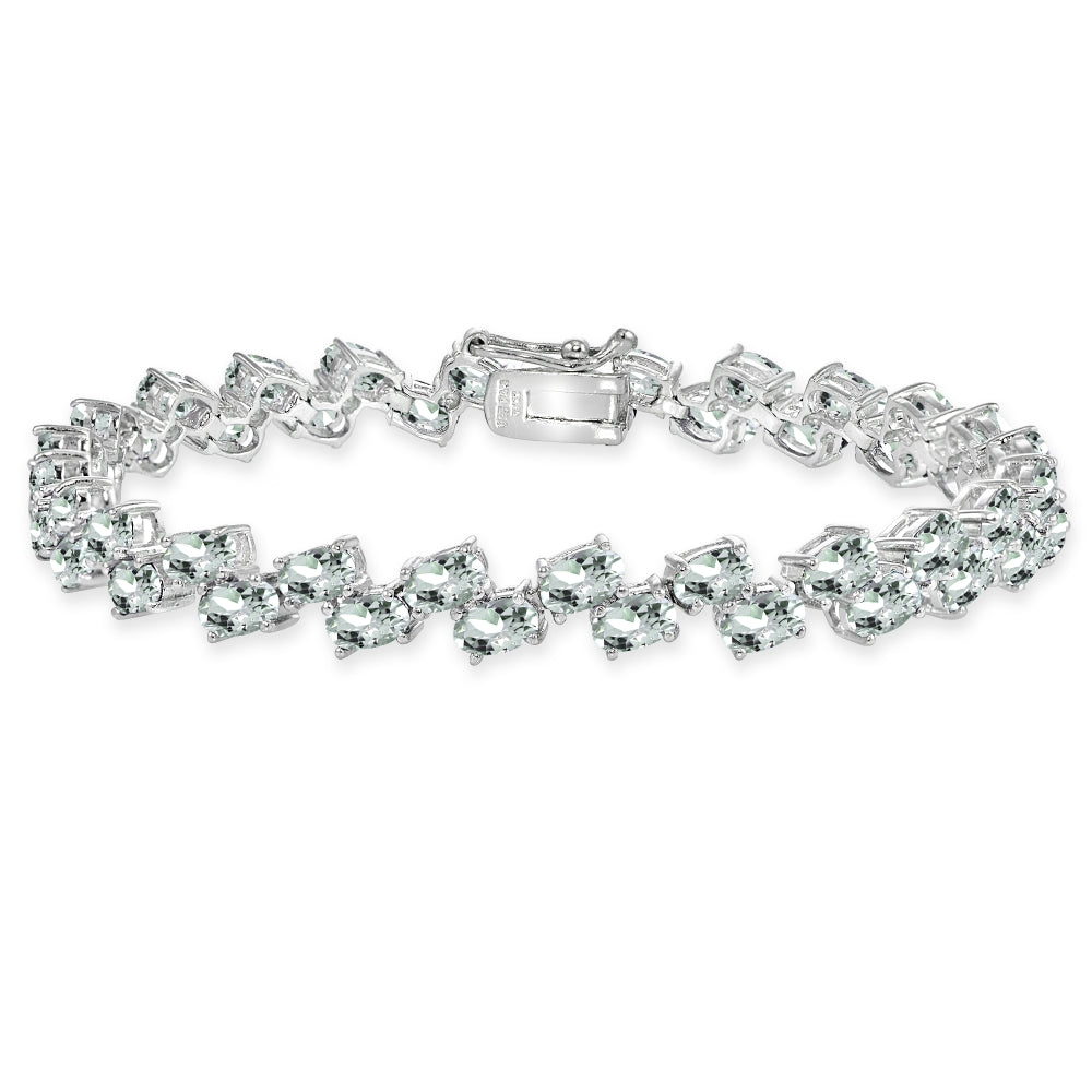 Sterling Silver Light Aquamarine 5x3mm Oval Wave Tennis Bracelet