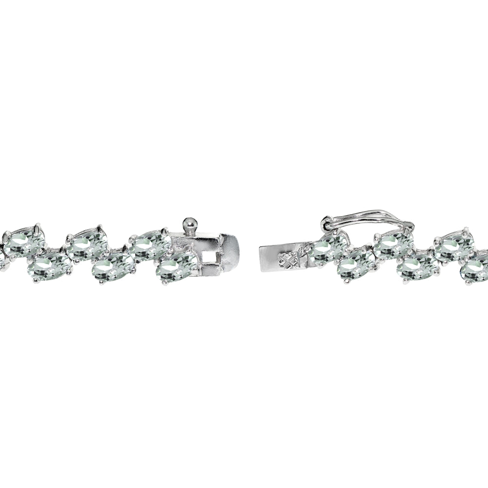 Sterling Silver Light Aquamarine 5x3mm Oval Wave Tennis Bracelet-2
