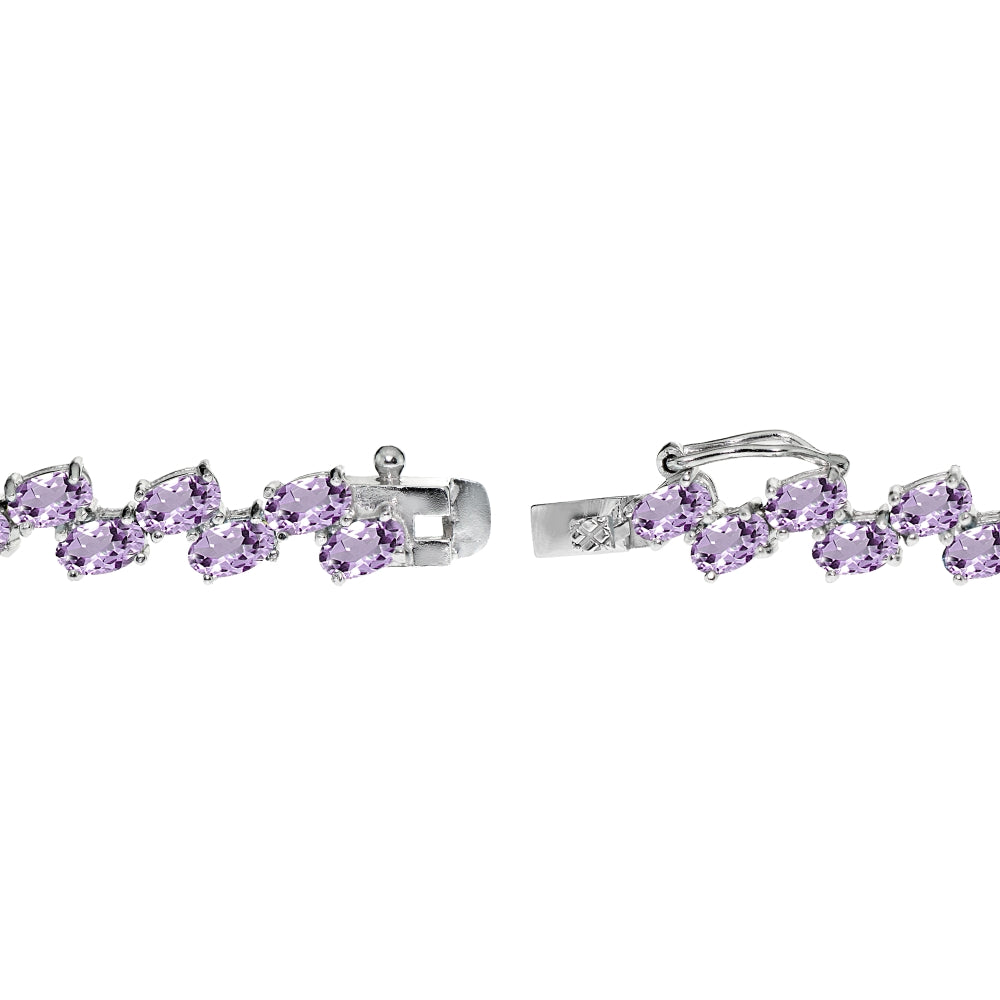 Sterling Silver Amethyst 5x3mm Oval Wave Tennis Bracelet-2